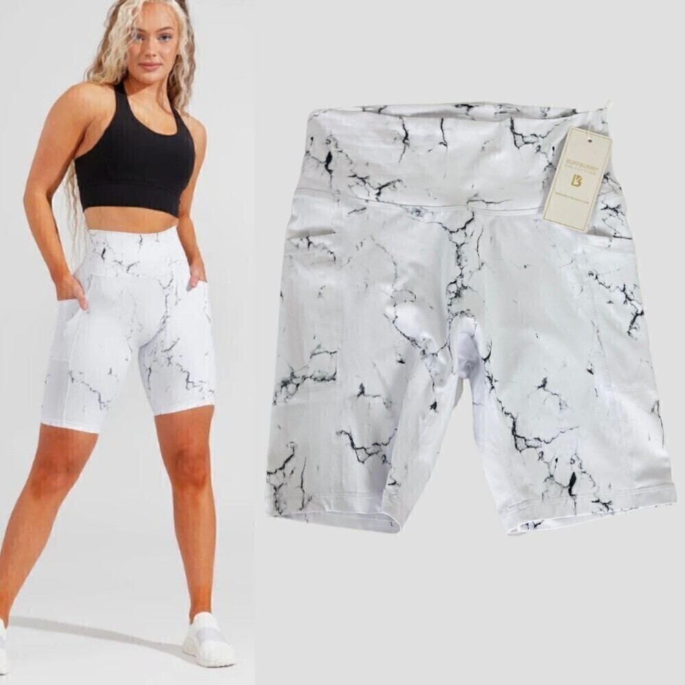 BuffBunny Limitless White Marble Size M Seamless Pocket Biker NEW Active Shorts